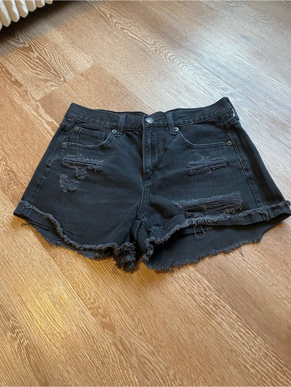 American Eagle Outfitters Black Distressed Denim Shorts
